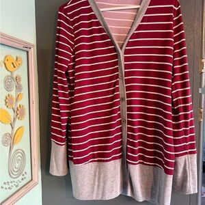 Chic Striped Reb In J 220 V-Neck Cardigan - Burgundy and Gray